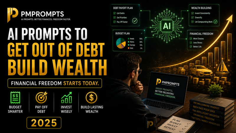 AI prompts to get out of debt build wealth financial freedom budgeting investing 2025 - PMPrompts