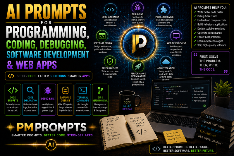AI prompts for programming coding debugging software development web apps - PMPrompts