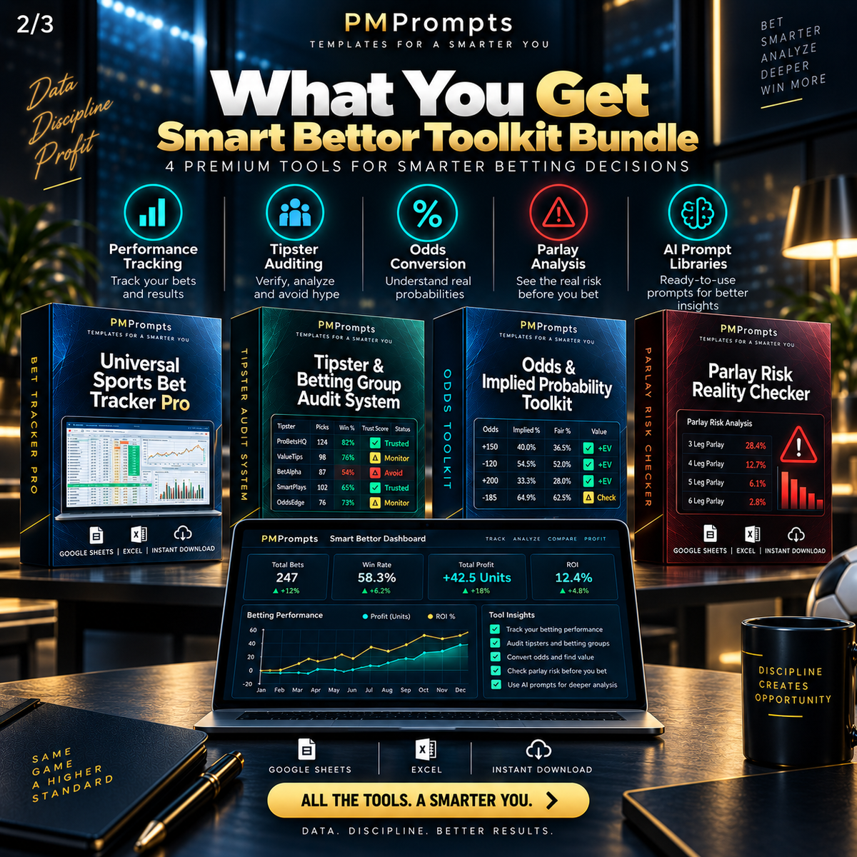 Sports betting toolkit bundle with tracker odds tipster audit and parlay tools